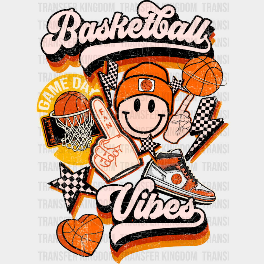 Basketball Vibes Smiley Heart Design - Basketball DTF Transfer