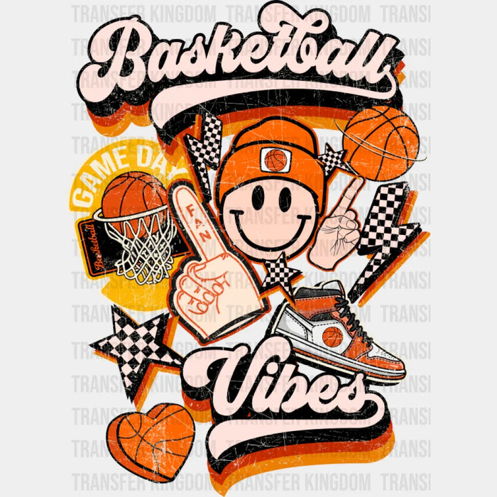 Basketball Vibes Smiley Heart Design - Basketball DTF Transfer