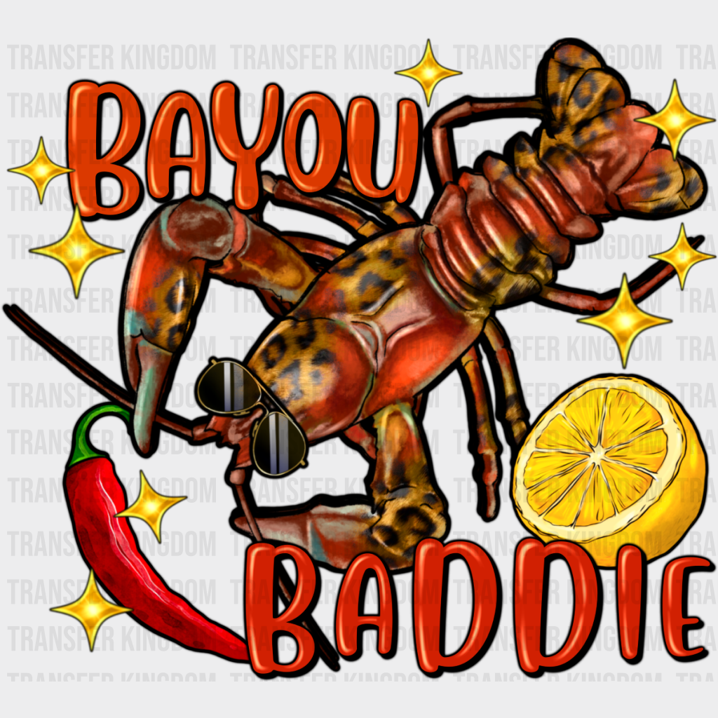 Bayou Baddie Chili And Lemon - Crawfish Dtf Transfer Unisex S & M (10’’) / Dark Color Design