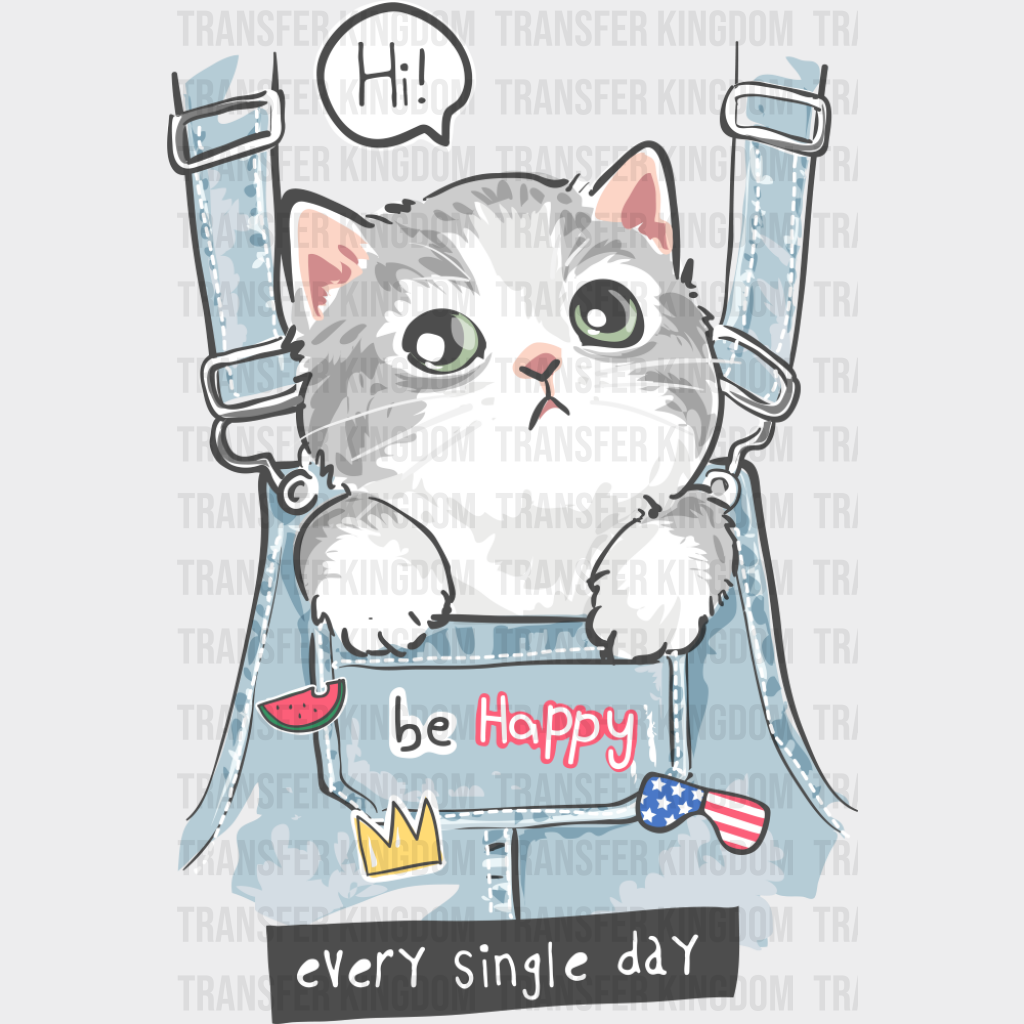 Be Happy Jean Overalls - Cats DTF Transfer