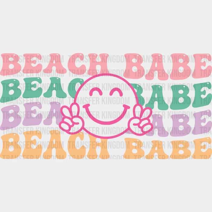 Beach Babe Smiley Face Pink Smiley - UV DTF Transfer Cup Wrap UV DTF Sticker