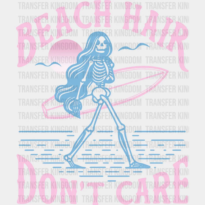 Beach Hair Don't Care Skeleton Design - Surfing DTF Transfer