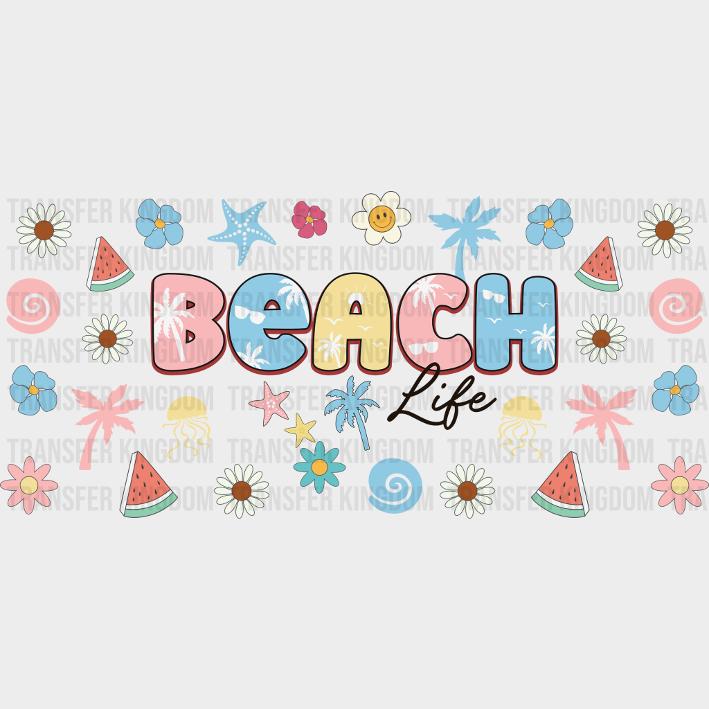 Beach Life Flowers - Summer Cup Wrap Uv Sticker Permanent Dtf Decal