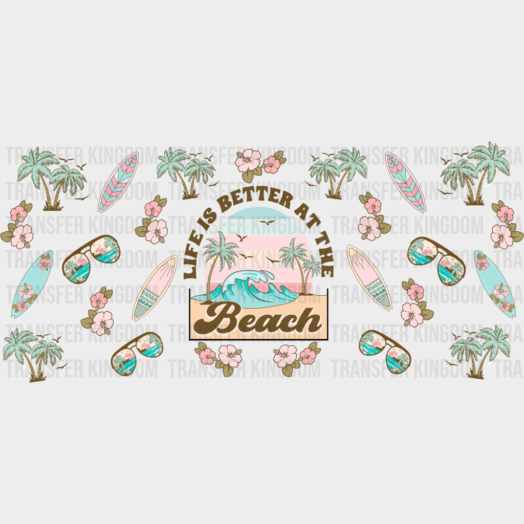 Beach Surf Board Design - Summer Cup Wrap Uv Sticker Permanent Dtf Decal