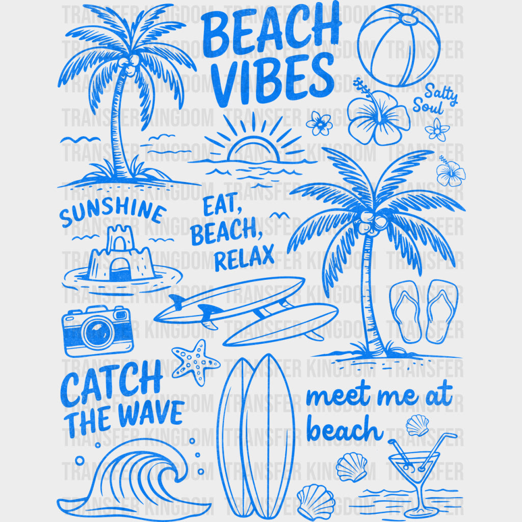 Beach Vibes, Blue Design - Surfing DTF Transfers transfer-kingdom