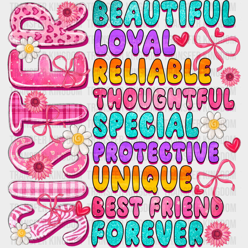 Beautiful, Loyal, Reliable - Sister DTF Transfers transfer-kingdom Dark Color Design (See Imaging)