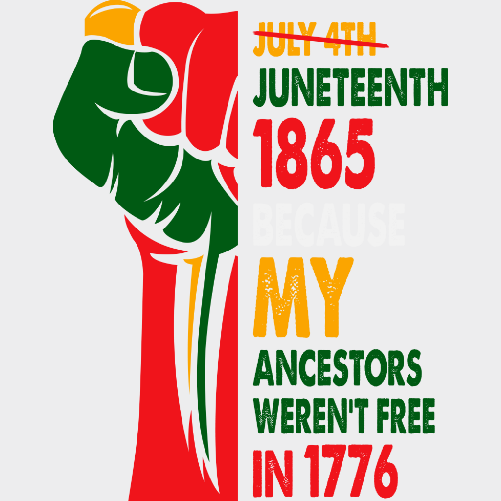 Because My Ancestors Weren’t Free In 1776 - Juneteenth DTF Transfer Adult Unisex - S & M (10’’) / Light Color Design