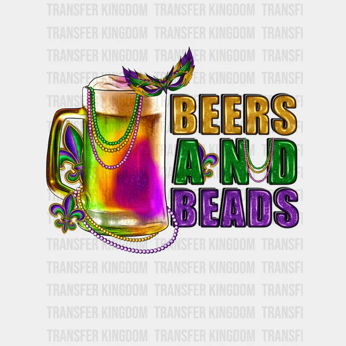 Beer & Beads Mardi Gras Design- Mardi Gras DTF heat transfer