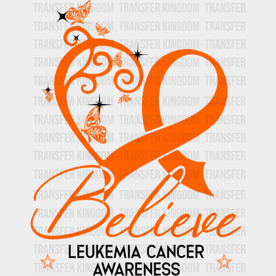 Believe Leukemia Cancer Awareness - Leukemia DTF Transfers Adult Unisex - S & M (10’’) / Dark Color Design (See Imaging)