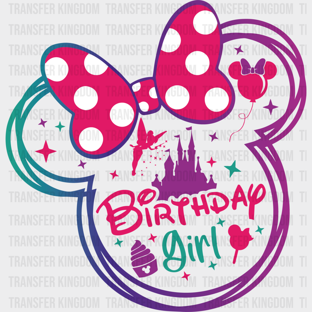 Birthday Girl Minnie Head Design - Dtf Heat Transfer Unisex S & M ( 10 )