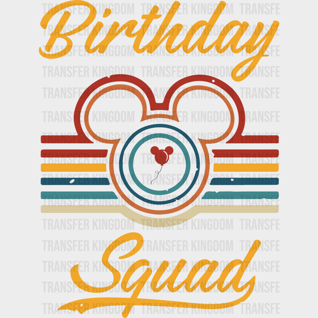 Birthday Squad Retro Lines Mickey Head Design - Dtf Heat Transfer Unisex S & M ( 10 )