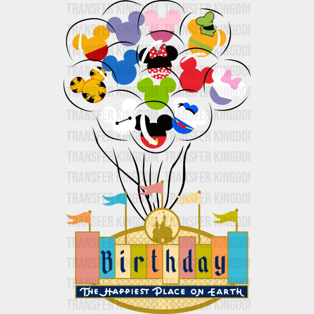 Birthday The Happiest Place On Earth Mickey Head Balloons Design - Dtf Heat Transfer