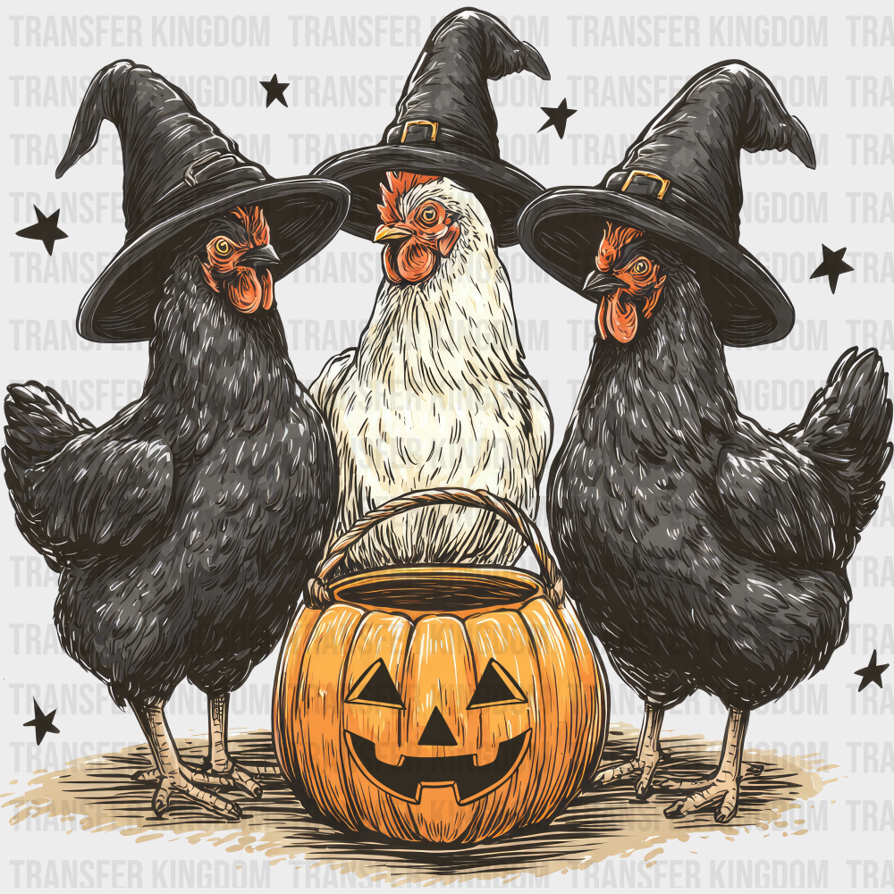Black And White Roosters Halloween DTF Transfer Adult Unisex S & M (10’’) / Dark Color Design (See Imaging)