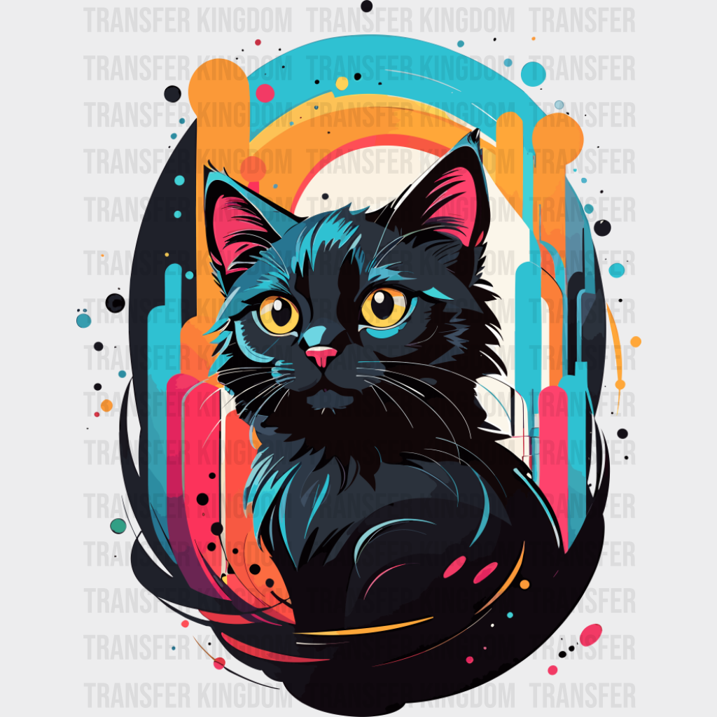 Black Cat Modern Art - Cats DTF Transfer Adult Unisex - S & M (10’’) / Dark Color Design (See Imaging)