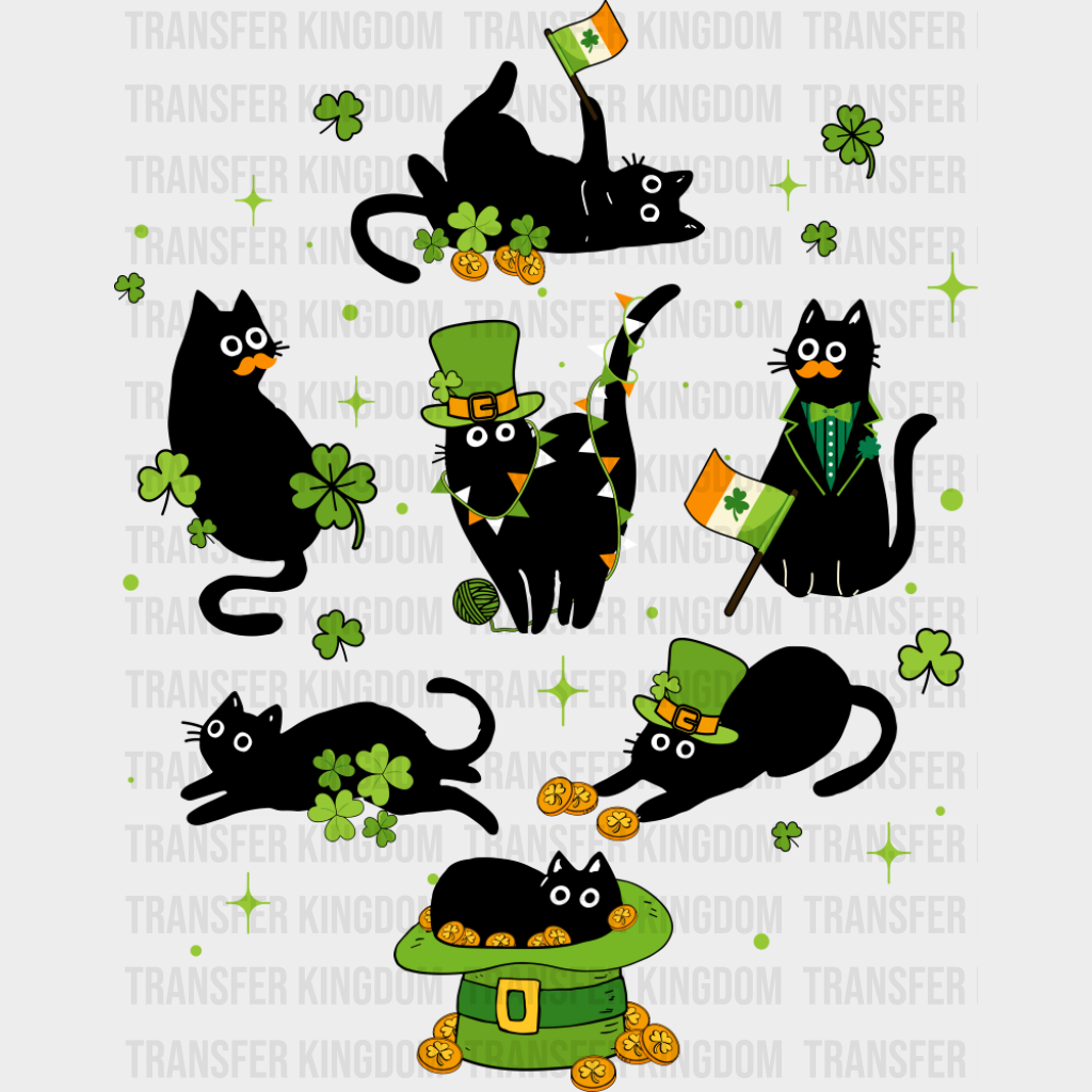 Black Cats Clovers - St. Patrick’s Day DTF Transfer Adult Unisex - S & M (10’’) / Dark Color Design (See Imaging)
