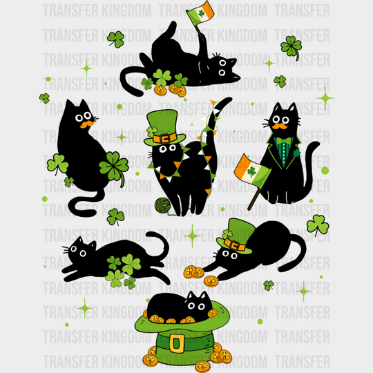Black Cats Clovers - St. Patrick’s Day DTF Transfer Adult Unisex - S & M (10’’) / Dark Color Design (See Imaging)