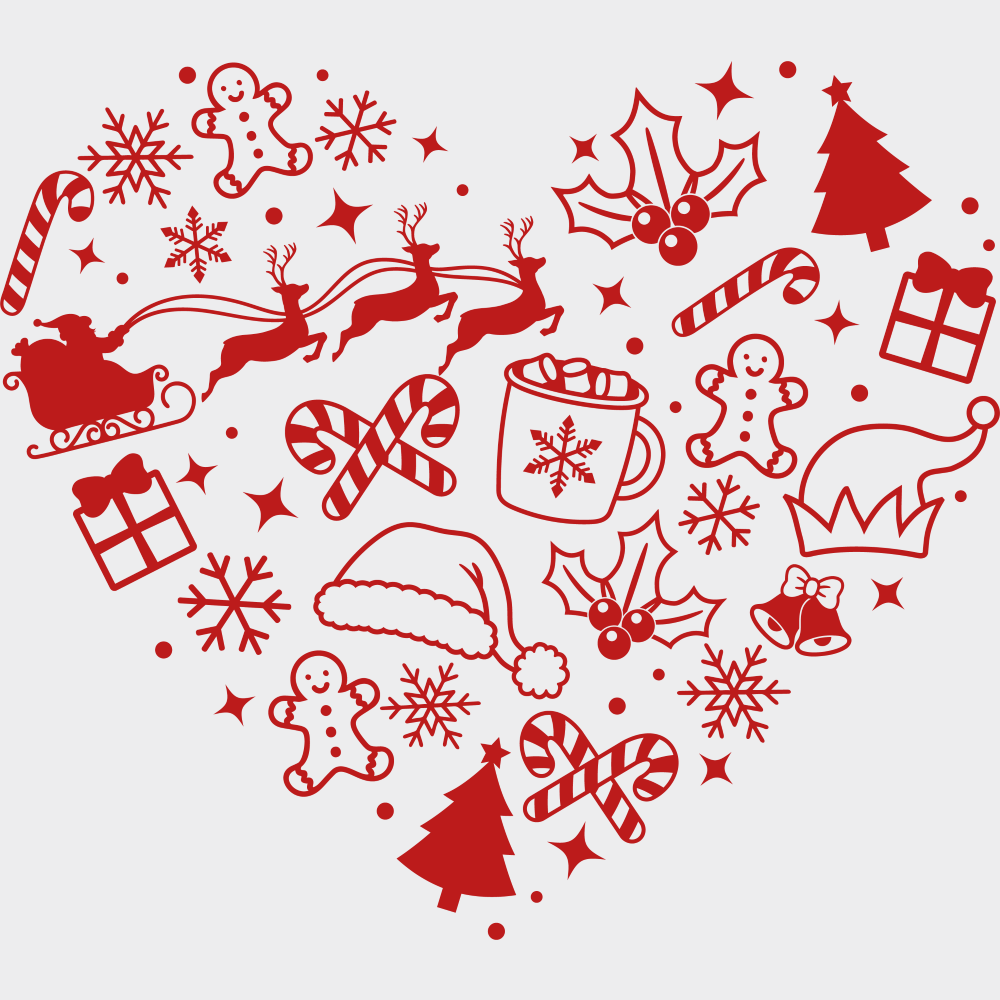 Black Red White Heart - Christmas DTF Transfer Adult Unisex - S & M (10’’) / Red Color Design (See Imaging)