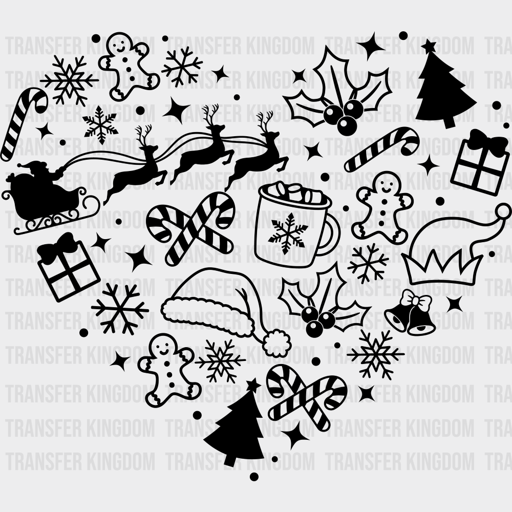 Black Red White Heart - Christmas DTF Transfer Adult Unisex - S & M (10’’) / Dark Color Design (See Imaging)