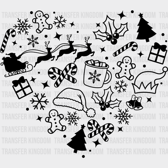 Black Red White Heart - Christmas DTF Transfer Adult Unisex - S & M (10’’) / Dark Color Design (See Imaging)