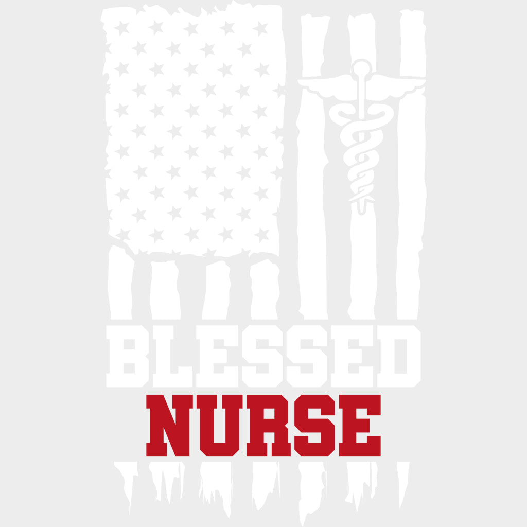 Blessed Nurse US Flag & Caduceus - Nurse DTF Transfers Adult Unisex - S & M (10’’) / Light Color Design (See Imaging)