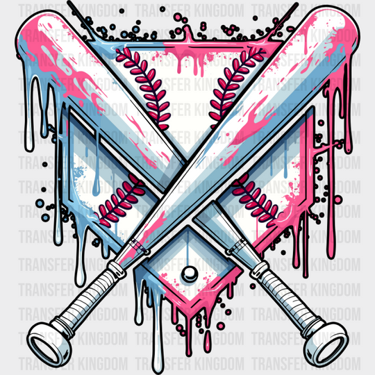 Blue And Pink Baseball Bats - Baseball DTF Transfer Unisex - S & M (10’’) Dark Color Design (See Imaging)