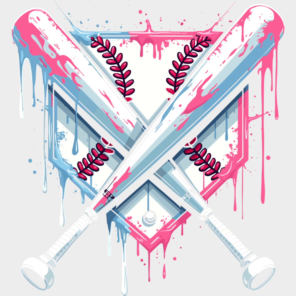 Blue And Pink Baseball Bats - Baseball DTF Transfer Unisex - S & M (10’’) Light Color Design (See Imaging)