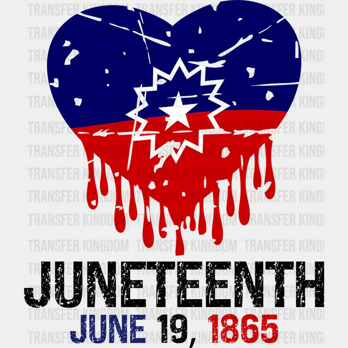 Blue And Red Heart Juneteenth - Juneteenth DTF Heat Transfer