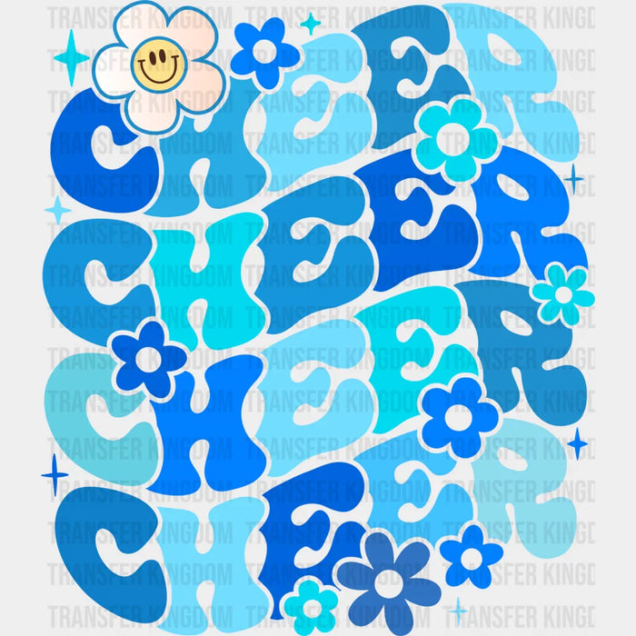 Blue Cheer Floral Smiley Design - Cheerleader DTF Heat Transfer