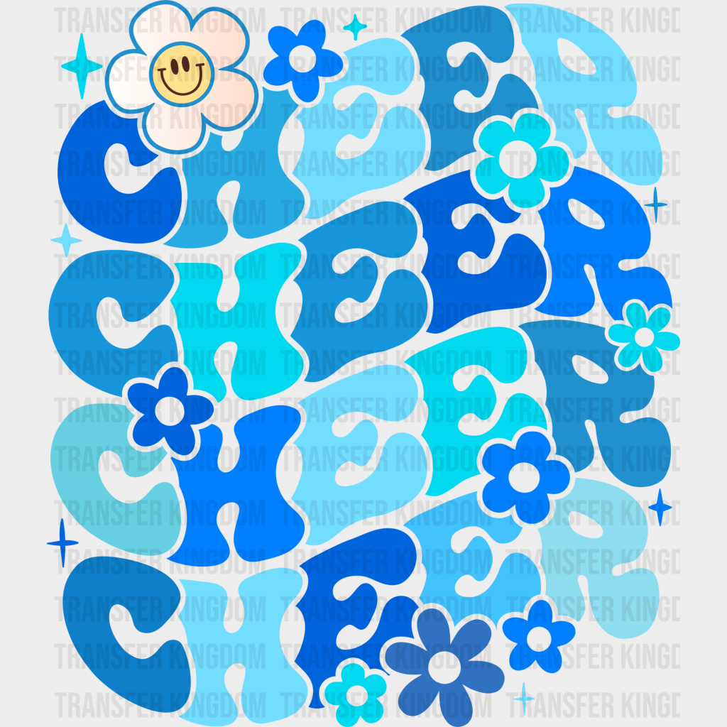 Blue Cheer Floral Design - Cheerleader Dtf Heat Transfer