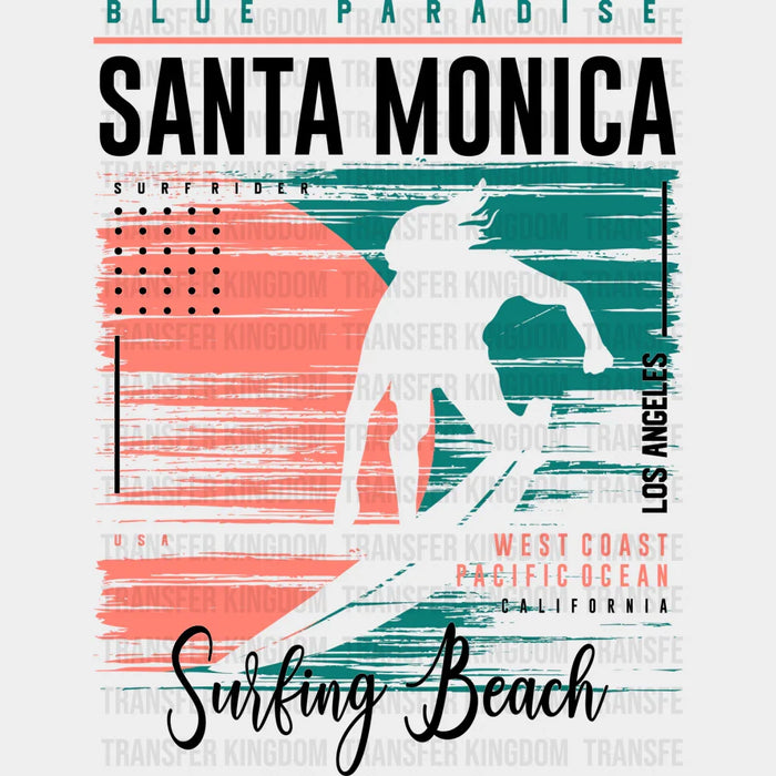 Blue Paradise Santa Monica Surfing Beach - Surfing DTF Heat Transfer