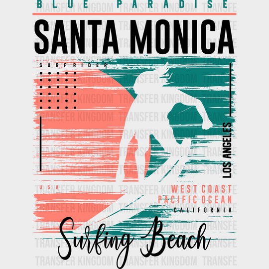 Blue Paradise Santa Monica Surfing Beach - Dtf Heat Transfer Unisex S & M (10’’) / Dark Color