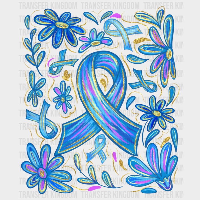 Blue Ribbon & Flowers - Diabetes DTF Transfers