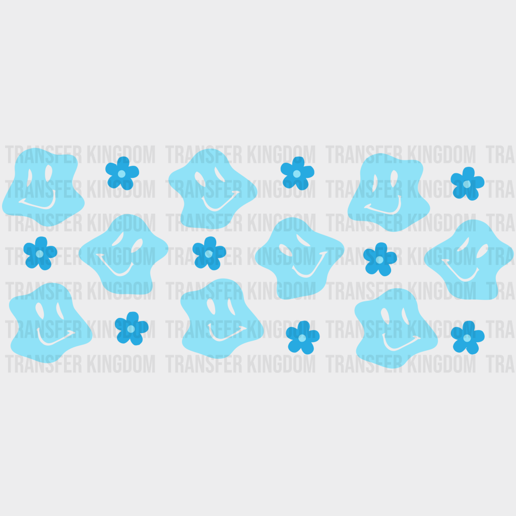 Blue Smilies Uv Dtf Transfer Cup Wrap Sticker