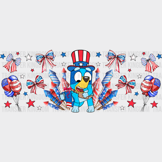 Bluey Fireworks Design - 4Th Of July Cup Wrap Uv Sticker Permanent Dtf Decal