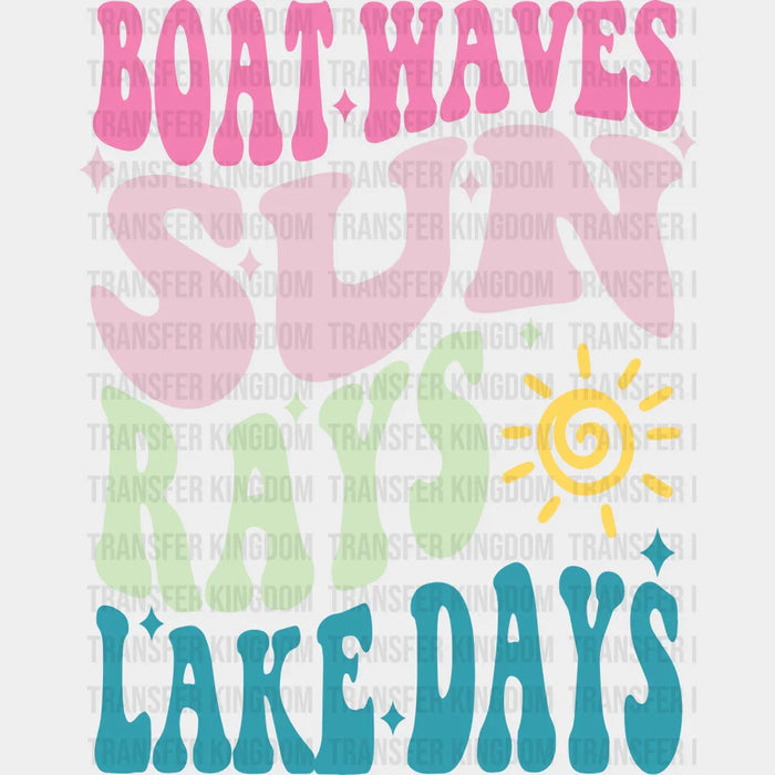 Boat Waves Sun Rays Lake Days Colorful Design - Boating DTF Transfers