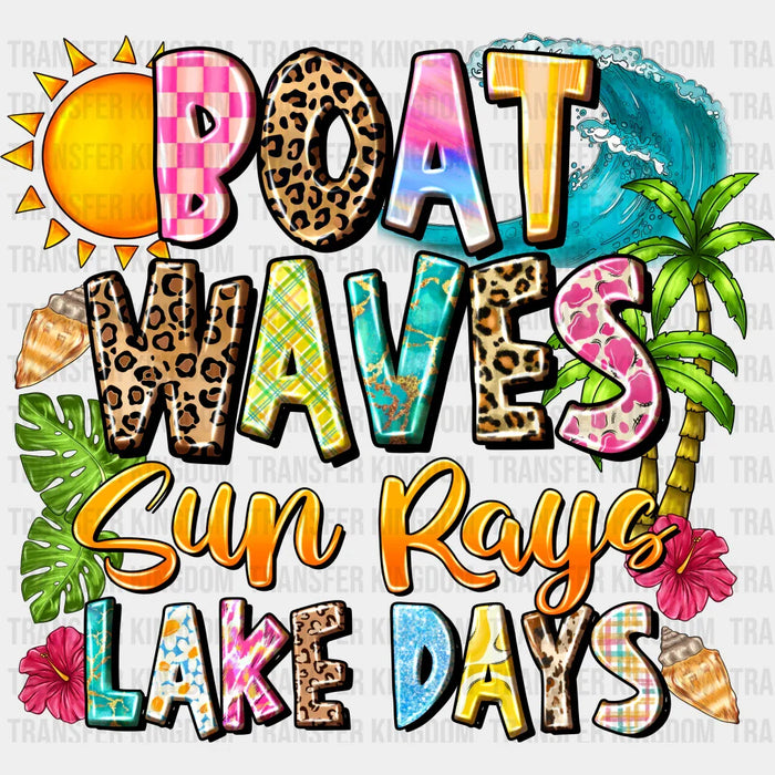 Boat Waves Sun Rays Lake Days Design - Boating DTF Transfers