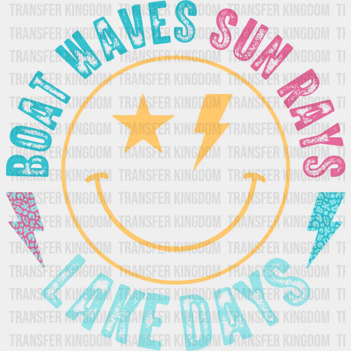 Boat Waves Sun Rays Lake Days Smiley Design - Boating DTF Transfers