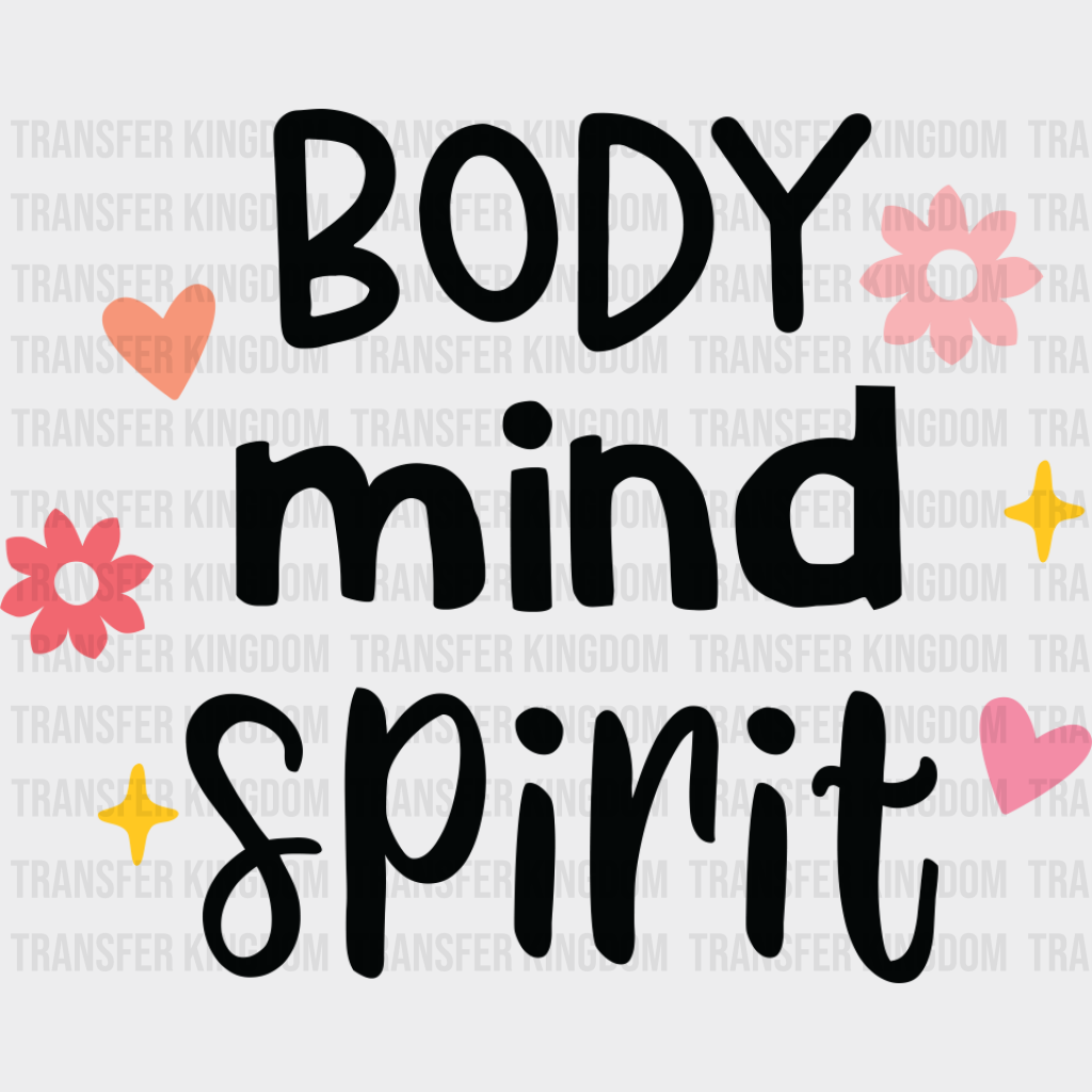 Body Mind Spirit - Yoga DTF Transfer Adult Unisex - S & M (10’’) / Dark Color Design (See Imaging)