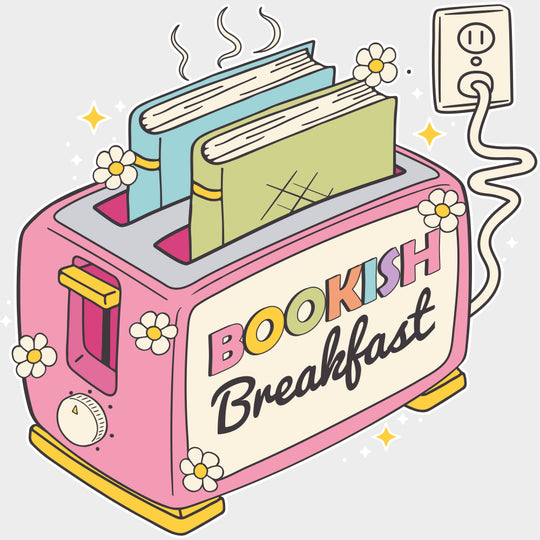 Bookish Breakfast - Reading DTF Transfers Adult Unisex - S & M (10’’) / Light Color Design (See Imaging)