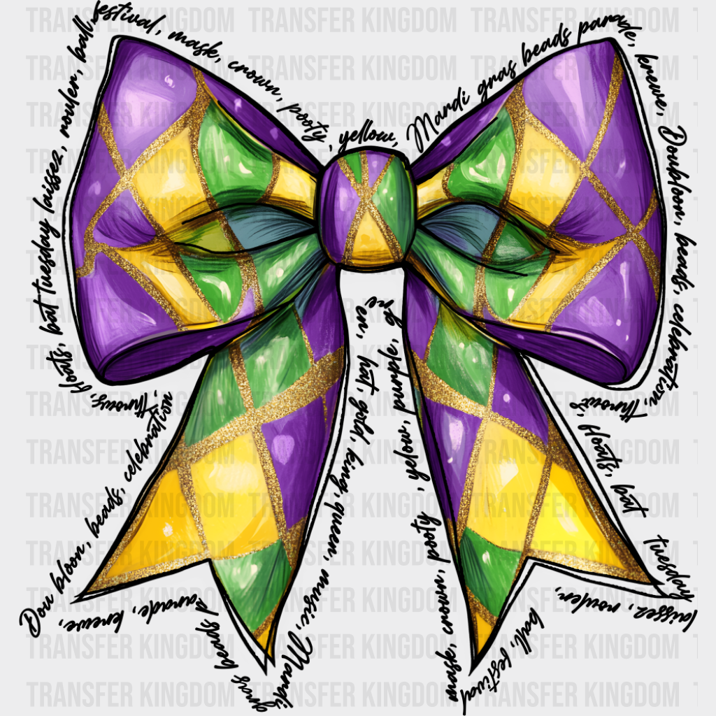 Bowtie - Mardi Gras DTF Transfer Adult Unisex - S & M (10’’) / Dark Color Design (See Imaging)