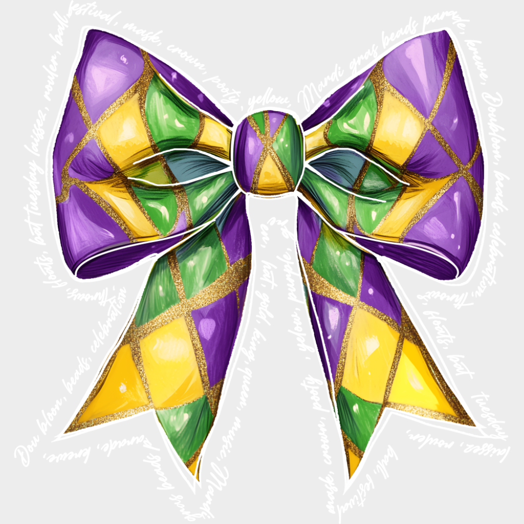 Bowtie - Mardi Gras DTF Transfer Adult Unisex - S & M (10’’) / Light Color Design (See Imaging)