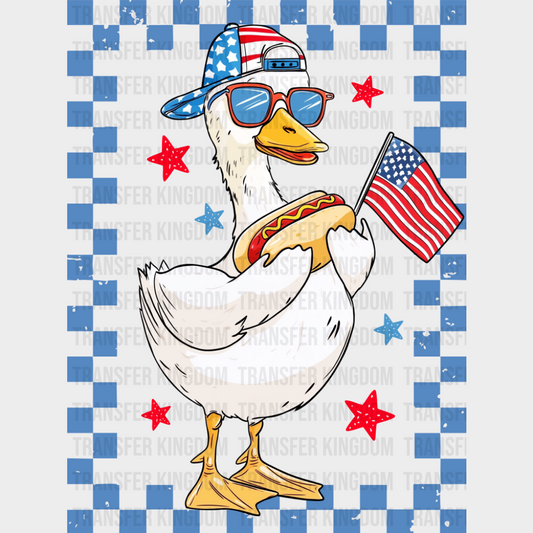 Boy & Girl Goose Hot Dog Blue Design - 4th Of July DTF Transfer Adult Unisex - S & M (10’’) / Boy Design (See Imaging)