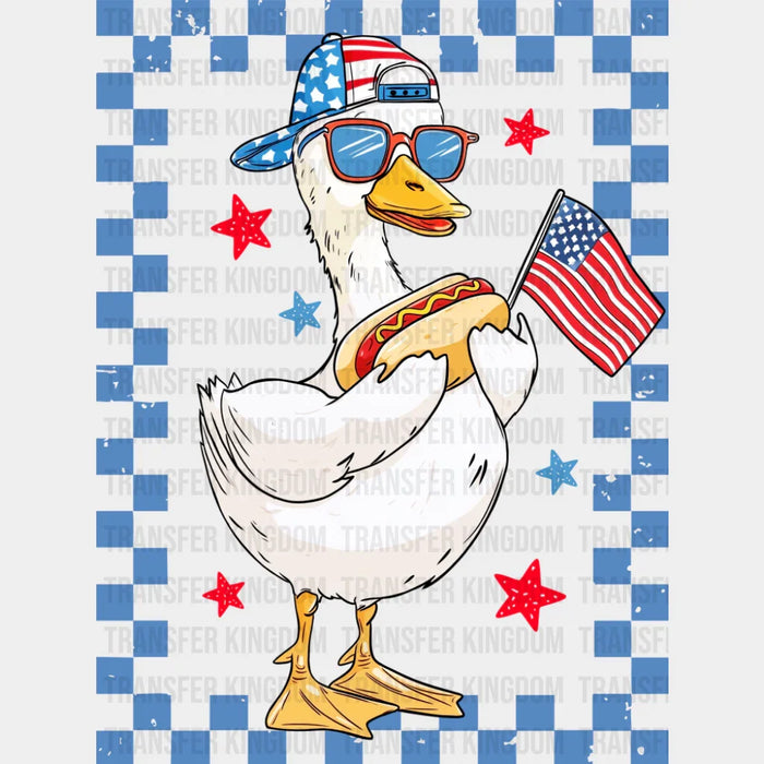 Boy & Girl Goose Hot Dog Blue Design - 4th Of July DTF Transfer