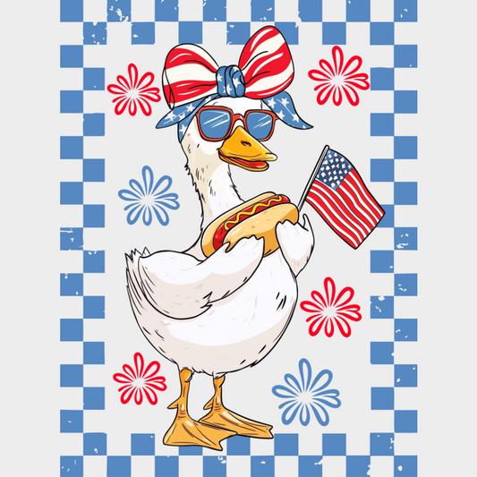 Boy & Girl Goose Hot Dog Blue Design - 4th Of July DTF Transfer Adult Unisex - S & M (10’’) / Girl Design (See Imaging)