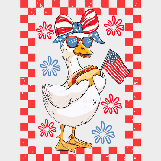 Boy & Girl Goose Hot Dog Red Design - 4th Of July DTF Transfer Adult Unisex - S & M (10’’) / Girl Design (See Imaging)