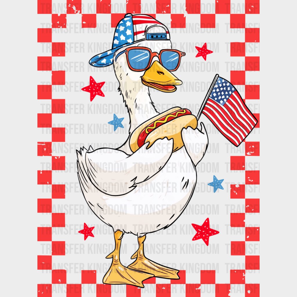 Boy & Girl Goose Hot Dog Red Design - 4th Of July DTF Transfer Adult Unisex - S & M (10’’) / Boy Design (See Imaging)