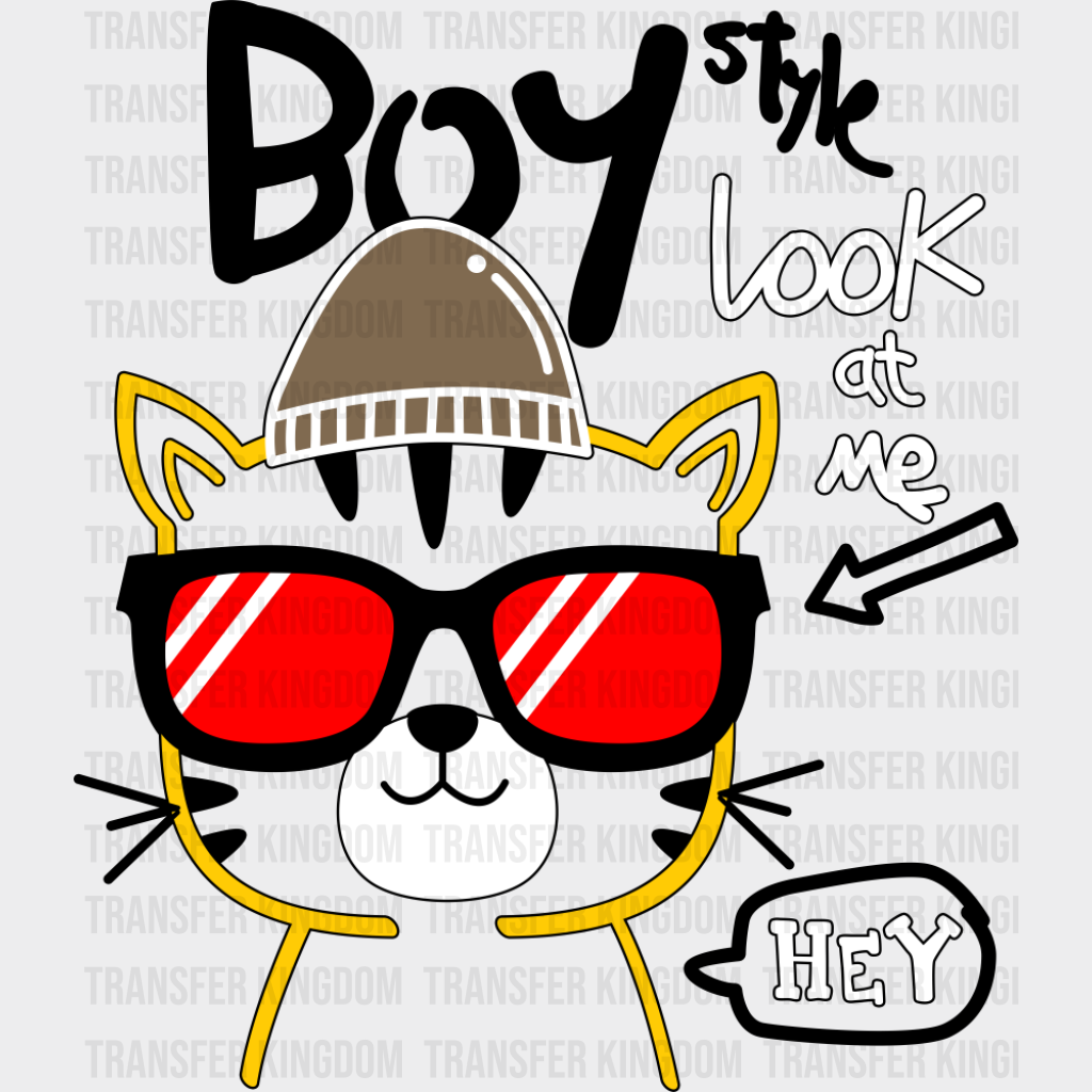 Boy Style Look At Me - Cats DTF Transfer Adult Unisex - S & M (10’’) / Dark Color Design (See Imaging)