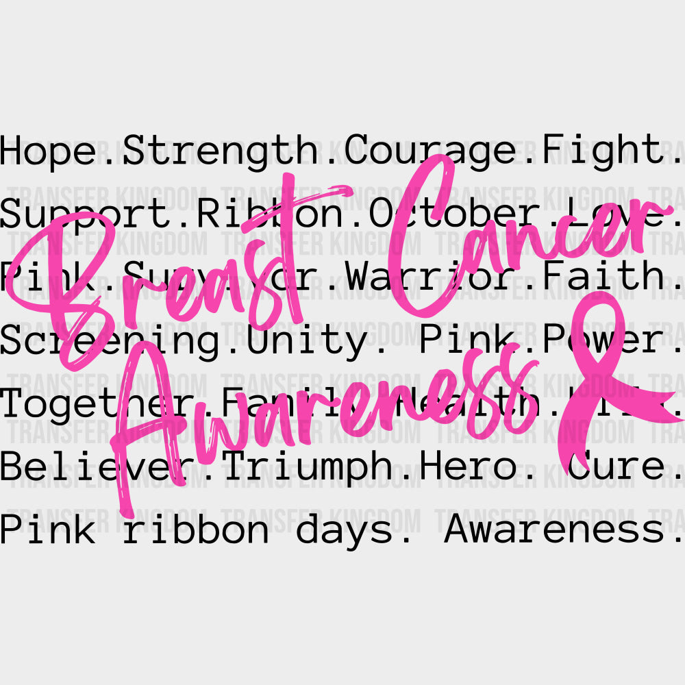 Breast Cancer Awareness B&W - Breast Cancer DTF Transfers - Adult Unisex - S & M (10’’) / Dark Color Design (See