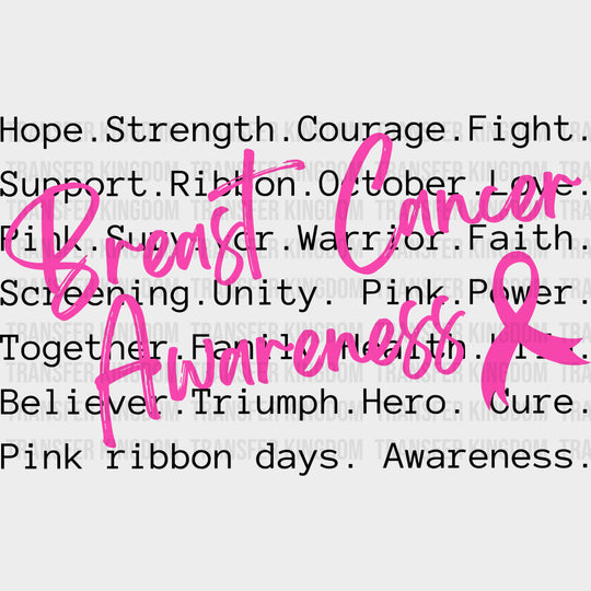 Breast Cancer Awareness B&W - Breast Cancer DTF Transfers - Adult Unisex - S & M (10’’) / Dark Color Design (See