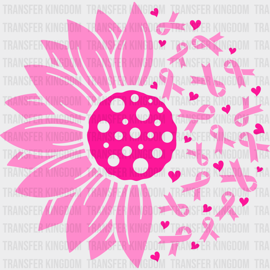 Breast Cancer Ribbon Sunflower Design - Dtf Heat Transfer